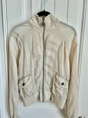 Converse Vintage Women's Satin Cream Zip-Front Bomber Jacket